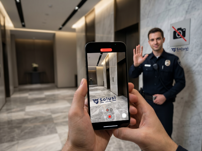 Aturan Larangan Mengambil Foto di Apartemen dan Hak Privasi Penghuni Seseorang merekam video lobi menggunakan ponsel di bawah larangan mengambil foto di apartemen oleh sekuriti gedung.