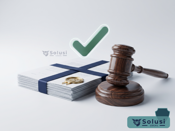 Palu hakim dan dokumen legal dengan segel resmi melambangkan keabsahan hukum dan verifikasi sertifikasi BNSP di Indonesia