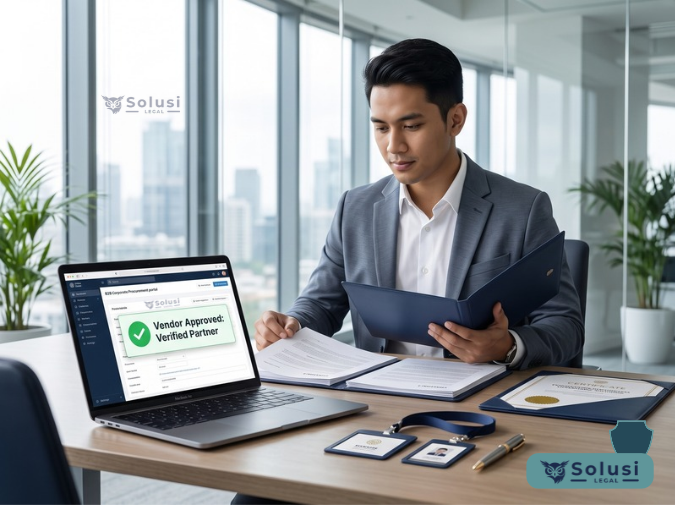 Verifikasi kualifikasi vendor dan sertifikasi BNSP untuk tender pengadaan B2B di layar portal e-procurement korporasi