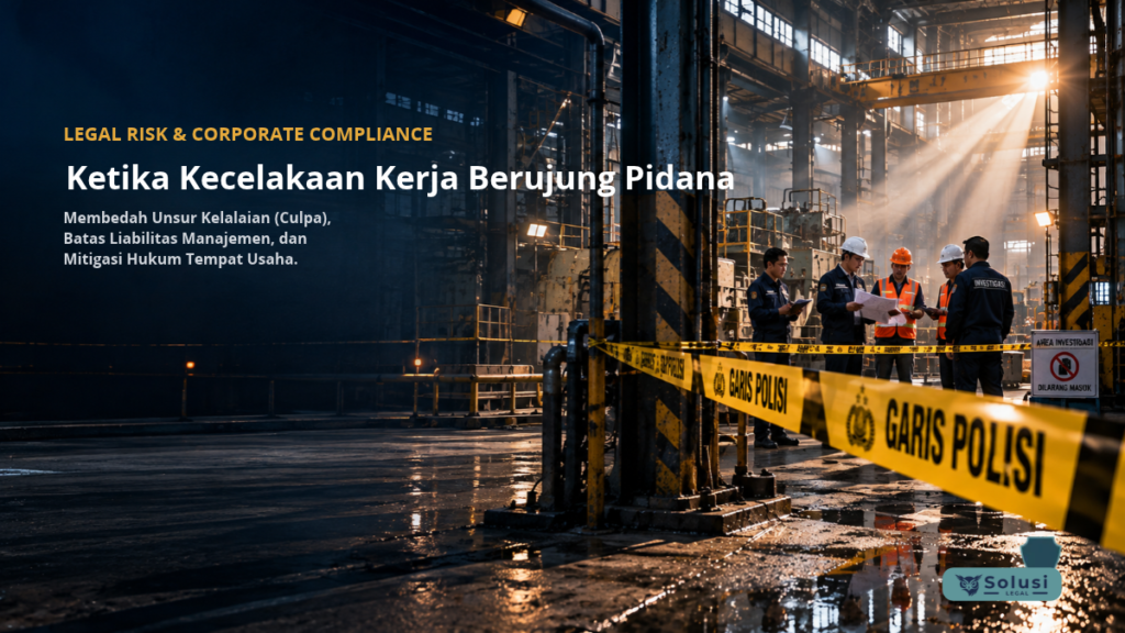 Kecelakaan Kerja Berujung Pidana: Membedah Unsur Kelalaian (Culpa) di Tempat Usaha Garis polisi di area pabrik akibat insiden kecelakaan kerja pidana dan kelalaian tempat usaha